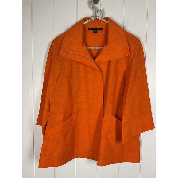 Lafayette 148 New York Orange Linen Blend 3/4 Sleeve Full Zip Jacket Size 10 - Picture 2 of 6